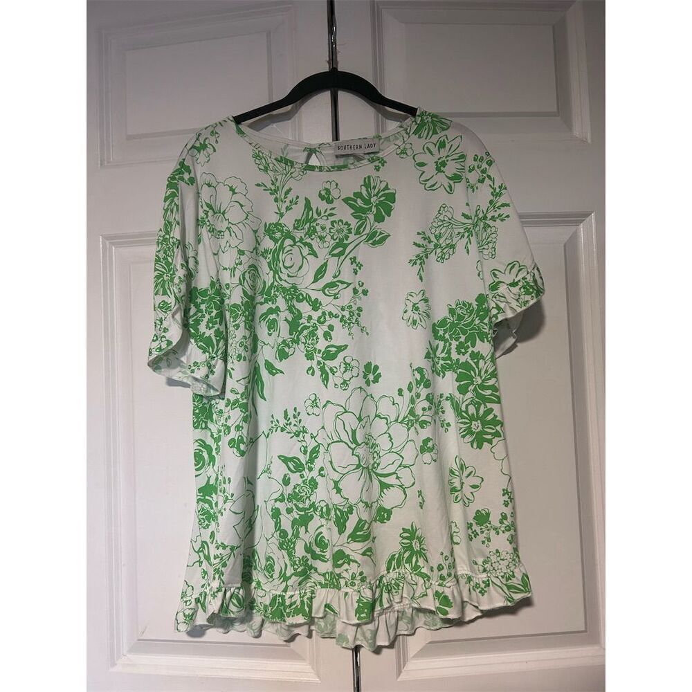 Southern Lady Women's Size L Green Floral Casual Shirt